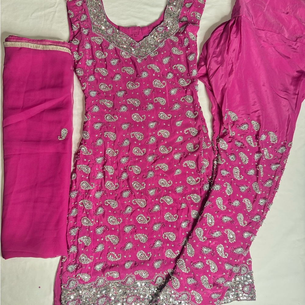Indian Pink and Silver Punjabi Suit